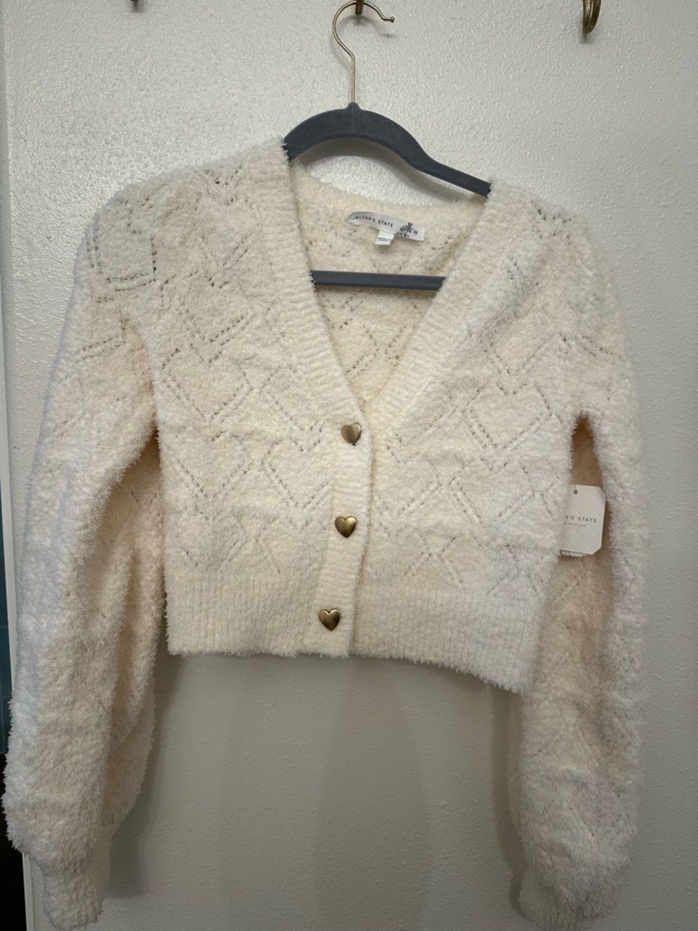 Altar’D State Heart-Pattern Cropped Cardigan Sweater